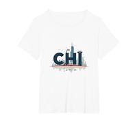Orgullo Urbano de Chi Town Skyline para los Amantes de la Ciudad Camiseta, Mujer Tallas Grandes, Blanco, 5XL Grande