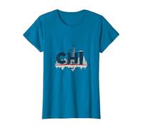 Orgullo Urbano de Chi Town Skyline para los Amantes de la Ciudad Camiseta, Mujer, Zafiro, L