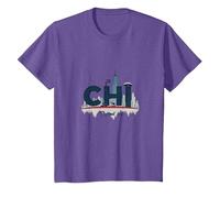 Orgullo Urbano de Chi Town Skyline para los Amantes de la Ciudad Camiseta, Niños, Morado Jaspeado, 10 años