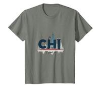 Orgullo Urbano de Chi Town Skyline para los Amantes de la Ciudad Camiseta, Niños, Verde Militar Jaspeado, 12 años