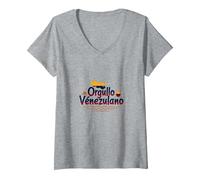 Orgullo Venezulano, símbolo patriótico para ciudadanos Orgullosos Camiseta Cuello V, Mujer, Gris Jaspeado, L