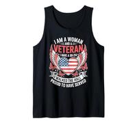 Orgullosa Mujer veterana DD-214 Bandera Americana corazón Servido Camiseta sin Mangas