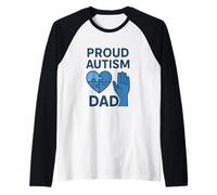 Orgulloso Autismo papá Azul Rompecabezas corazón Conciencia diseño Camiseta Manga Raglan