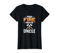 Orgulloso Bombero tío hachas Llama Camiseta gráfica económica, Mujer, Negro, XL