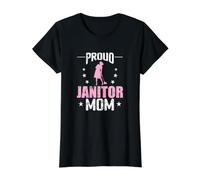 Orgulloso Conserje mamá Limpieza héroe Camiseta gráfica económica, Mujer, Negro, M