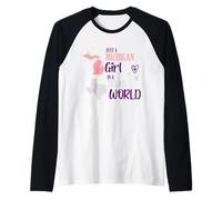 Orgulloso diseño Chica sólo una Chica de Michigan en un Mundo de Texas Camiseta Manga Raglan