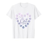 Orgulloso Gato señora corazón Huellas Pastel Violeta púrpura Camiseta gráfica económica, Hombre, Blanco, S