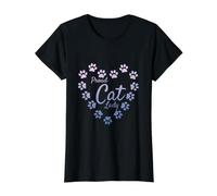 Orgulloso Gato señora corazón Huellas Pastel Violeta púrpura Camiseta gráfica económica, Mujer, Negro, M