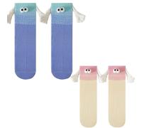 ORGYAML 2 Pares Calcetines Magnéticos Parejas, Tomados De La Mano Calcetines Calcetines de Apretón de Manos Divertidos Calcetines Succión Magnética Tubo Medio Para Hombres Mujeres - De color