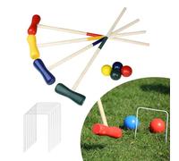 ORHEYA Juego de croquet de madera para exteriores, juego de jardín para 4 jugadores, niños y adultos, juego de croquet con mazos, bolas y portillos, juego de habilidad para jardín y actividad al aire