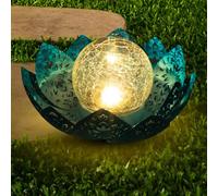 ORHOMELIFE Luz Solar Exterior Jardin, Decoración de Jardín de Loto Lámpara Solar de Suelo Para Jardín Luz Cálida Adornos Jardin Exterior Resistente al Agua Metal Solar Para Exteriores Azul