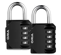 ORIA 2Pcs Candado de Seguridad, Candados Combinación de 4 Dígitos Reajustable, Ideal para Locker de Gimnasia Escolar, Cerraduras de Equipaje, Archivadores, Almacén - Negro