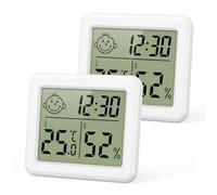 ORIA 2PCS Termómetro Higrómetro Interior, Mini Termómetro Digital para Habitación con Hora, Fecha, ℃/℉ Conmutable, Calibración, Monitor de Temperatura y Humedad con Pilas para Dormitorio, Hogar
