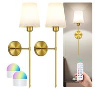 ORIA Aplique de Pared a Pilas, 2 Paquete Lámparas de Pared Recargables con Mando a Distancia, Temporizador, 3 Temperaturas de Color, 14 Colores RGB, Luces de Pared Inalámbricas para Salón