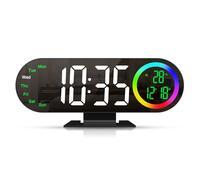ORIA Reloj Despertador Digital Espejo LED Doble Alarma Pantalla 8.5 Pulgadas con Fecha Día Semana Temperatura Humedad Luz Nocturna 16 Colores Brillo Regulable Función Snooze