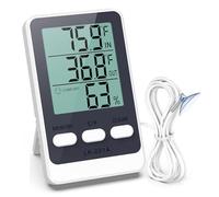 ORIA Termómetro para Refrigerador, Monitor de Temperatura, Medidor de Humedad con Sonda Impermeable, Función Mín/Máx, 3 Opciones de Montaje para Frigorífico, Congelador, Acuario