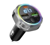 ORIA Transmisor FM Bluetooth 5.3, Adaptador de Cargador Inalámbrico para Coche con PD 30W y QC3.0 18W, Compatible con Memoria USB, Luz de Respiración Colorida, Llamadas Manos Libres