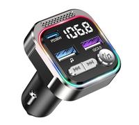 ORIA Transmisor FM Bluetooth 5.3 para Coche, Adaptador Bluetooth Coche Manos Libres, Cargador USB PD 36W + QC3.0, Sincronización Música, Luz de Respiración, Compatible con USB y Discos