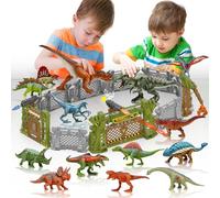 Oriate Dinosaur Catch n Run Juego de lucha, incluye Big Trex y Carnotaurus 12 figuras de dinosaurio en miniatura, 2 árboles, 2 pistolas y más, regalo de juguete para fanáticos de los dinosaurios 208-2