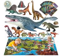 Oriate Juguetes de dinosaurio con tapete de juego grande, figura realista de Mosasaurus para niños de 3 a 5 a 7 años, T-Rex, Spinosaurus, Carnotaurus, 45 piezas para niño y niña Dino World
