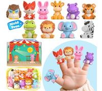 Oriate Safari Animales Marionetas de Dedo para niños, Story Time Baby Animales Muñecas con Escenario de Juego para Juegos de rol, sin moldes, muñecos de Dedos para bebé, Juguete de baño con Bolsa de
