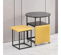ORICALCHASM Mesa de Comedor combinada 5 en 1 con 4 taburetes, Mesa Auxiliar Nido Que Ahorra Espacio, Taburete otomano apilable, reposapiés, sofá, Silla y Mesa(Yellow,Black Desktop)