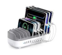 ORICO 120W Estación De Carga para Múltiples Dispositivos, 10 Puertos USB Estación De Carga con Ventilador De Refrigeración, Compatible con iPhone, iPads, Android y Tabletas, Blanco