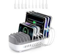 ORICO 120W Estación De Carga para Múltiples Dispositivos, Nueva Actualización 10 Puertos USB Estación De Carga, Compatible con iPhone, iPads, Android y Tabletas(con 10 Cables de Carga Blanco)
