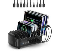 ORICO 120W Estación De Carga para Múltiples Dispositivos, Nueva Actualización 10 Puertos USB Estación De Carga, Compatible con iPhone, iPads, Android y Tabletas(con 10 Cables de Carga Negro)