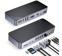 ORICO 20 en 1 Docking Station, Triple Displays DKA20 con 2 DP, HDMI, VGA, 60W PD, USB-C 3.2, 3 Puertos A 3.0, 3 Puertos A 2.0, RJ45, 3 Tipos Audio, SD/TF, Botón Volumen