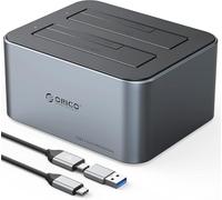 ORICO Base de Conexion Docking Station para Discos de 2.5" y 3.5" con Función de Clonación, UASP, Aluminio USB 3.2 Gen 2 SSD/HDD Estación de Acoplamiento, Soporte 2*18TB, sin Herramientas.