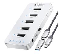 ORICO Caja de Clonación para SSD M.2 SATA, Estación de Acoplamiento de Aluminio con 5 Bahías para Discos Duros, Estación de Clonación sin Conexión USB 3.0 para SSD M.2 2230/2242/2260/2280/22110 - M55