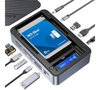ORICO Carcasa SSD M.2 NVMe/SATA y Unidades SATA de 2,5"/3,5" hasta 26TB HDD,USB C Dock con 4K HDMI,Adaptador 10Gbps USB-A/C, SD/TF, 100W PD, Ethernet,Compatible con portátiles HP/Lenovo/DELL
