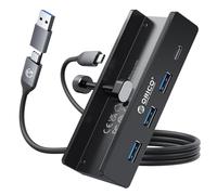 ORICO Concentrador USB 3.0 de aluminio con conector de alimentación de 5 V, 5 Gbps, 4 puertos USB distribuidor con 3 tipos A 3.0 y 1 tipo C 3.0, cable de 100 cm (C a A/C), para monitores, escritorios