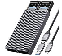ORICO Doble Bahía Carcasa M.2 NVMe SATA SSD, hasta 2x4TB,USB C a M2 Adaptador para SSD M.2 M Key PCIe & B+M Key 2230/2242/2260/2280, Caja M2 Aluminio Sin Herramientas, Support Trim y UASP-BM2-2S