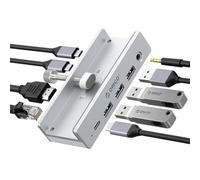 ORICO Estación de Acoplamiento con Clip, Hub USB-C 8 en 1 con HDMI 4K@60Hz, PD 100W, Ethernet Gigabit, 4xUSB, AUX, 10Gbps | para Portátil, MacBook, PC (Adaptador no Incluido)