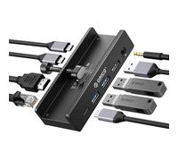 ORICO Estación de Acoplamiento con Clip, Hub USB-C 8 en 1 con HDMI 4K@60Hz, PD 100W, Ethernet Gigabit, 4xUSB, AUX, 10Gbps | para Portátil, MacBook, PC (Adaptador no Incluido)