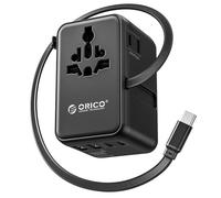 ORICO GAN 100W Adaptador de Viaje Universal, con 20W Carga Rápida PD, 2 Puertos USB-C + 1 USB-A, Enchufe Internacional para España, UE, Reino Unido, USA, Latinoamérica - UAX(Negro)