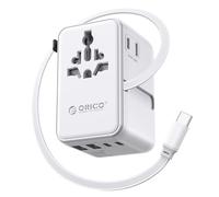ORICO GAN 100W Adaptador Viaje, Cable Retráctil, 2 Tomas AC + 5 USB, Blanco