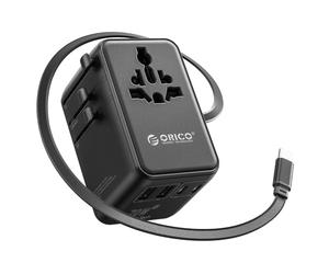 ORICO GAN 70W Adaptador de Viaje Universal, con 70W Carga Rápida PD, 2 Puertos USB-C + 2 USB-A, Enchufe Internacional para España, UE, Reino Unido, USA, Latinoamérica - UAX(Negro)
