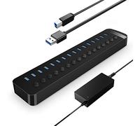 ORICO Hub USB 3.0 Activo 16 Puertos Alimentado 78W Multi Hub de Extensión USB con interruptores LED de Individuales, Adaptador de 12 V/6,5 A para Computer, PC, iMac, Mobile HDD, Flash-Laufwerk, iPad