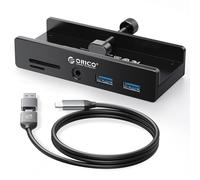 ORICO Hub USB 3.0, concentrador USB de abrazadera con puerto de alimentación adicional, adaptador USB C de aluminio con 2 puertos de datos USB-A, AUX de 3.5 mm, lector de tarjetas SD/TF para