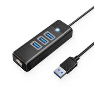 ORICO Hub USB a Ethernet, Hub USB Ethernet 1Gbps con 3 Puertos Type-A 3.0, Extensor de Red USB-A con Cable de 100 cm para Windows 10, 8.1, Mac OS, Laptop