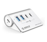 Orico Hub USB C 10Gbps - Dispensador Aluminio Con 2 Puertos USB A, 2 Puertos C, Cable 0.5m y Adaptador - Para MacBook, MacBook Pro