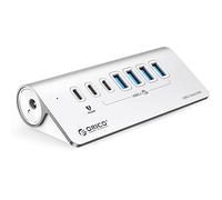 ORICO Hub USB C 3.2 Gen2 de 7 Puertos, Concentrador Alimentado 10Gbps con 4 USB-A, 2 USB-C, PD 60W, Divisor USB C de Aluminio con Cable 0.5m para Macbook, Macbook Pro