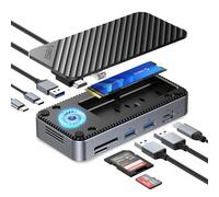 ORICO Hub USB C con carcasa para SSD NVMe M.2, Docking Station USB C, 10 en 1, con ventilador integrado, adaptador SSD de 10 Gbps USB 3.2 Gen2 M.2 NVMe/SATA, compatible con HDMI 4K, PD de 100 W, SD/TF