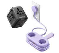 ORICO Kit de Viaje Completo: Regleta de Viaje (Lila) y Adaptador de Enchufe Universal - Solución de Carga 2 en 1 con 2 Tomas y 5 Puertos USB (PD 20W), Compacto para Equipaje