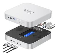 ORICO MC7P StudioLink: Concentrador para Mac Mini M1/M2 con gabinete SSD M.2 NVMe/SATA. Cuenta con USB A 3.2, USB C 3.2, 2 USB A 2.0, Lector SD/TF, AUX 3.5mm y Puerto de alimentación 5V.