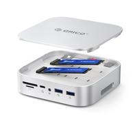 ORICO MiniRaid Dual NVMe/SATA Dock para Mac Mini M4/M4 Pro 10-en-1 USB-C Hub con HDMI 4K60Hz 10Gbps USB C USB A PD60W SD/TF Card Reader RJ45 1000Mbps Doble SSD para Photographers Video Editors MR10