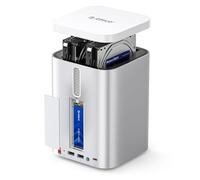 ORICO MiniTower Carcasa Raid de 2 Bahías de Aluminio para 2.5"/3.5" HDD SATA/SSD NVMe, Caja con Docking Station de Expansión para Mac Mini M4 hasta 56TB, Hub USB C 10Gbps - M435
